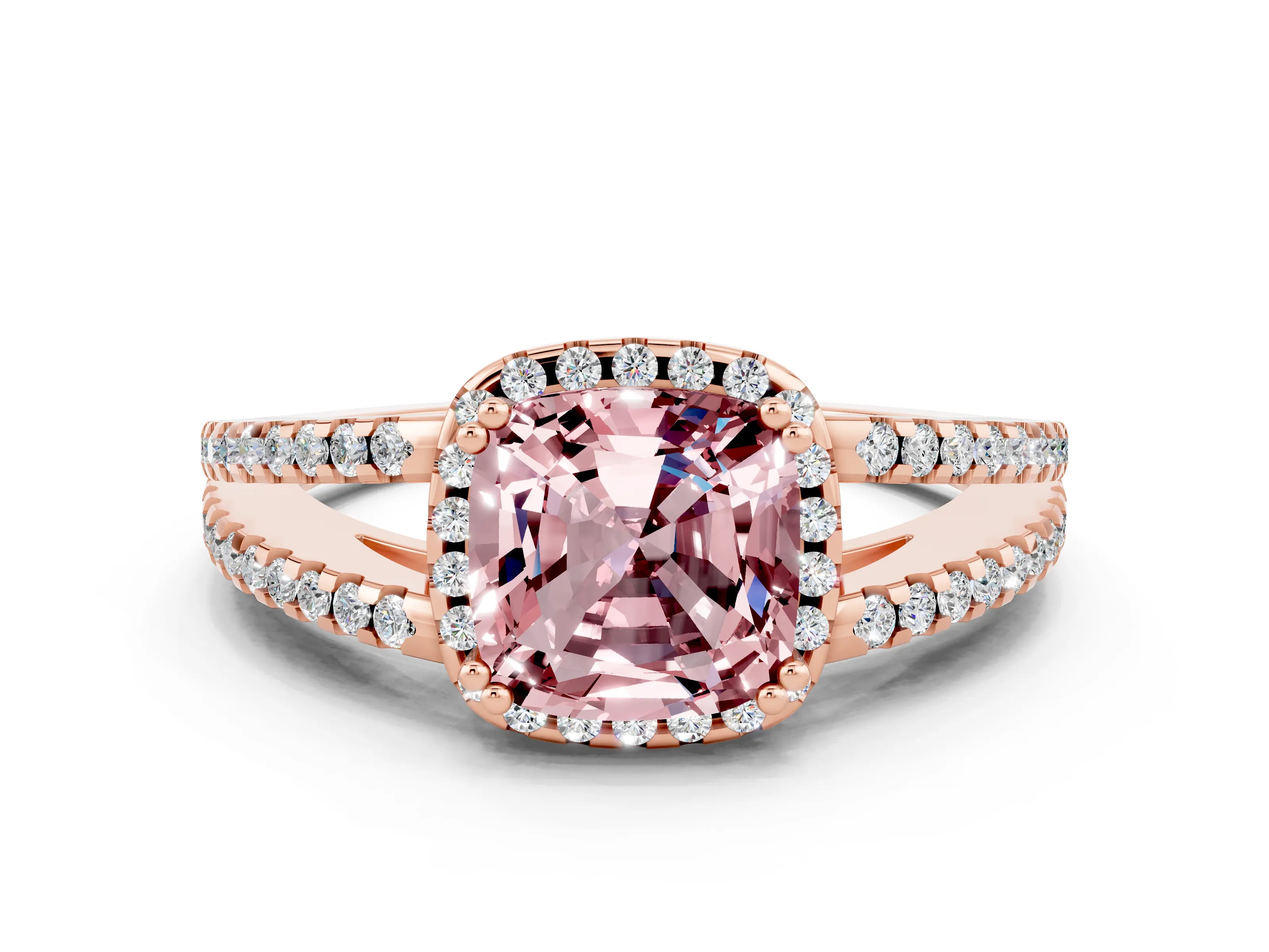 Rose gold Cushion Cut Morganite Halo Split Shank Engagement Ring_12