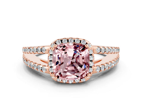 Rose gold Cushion Cut Morganite Halo Split Shank Engagement Ring_12