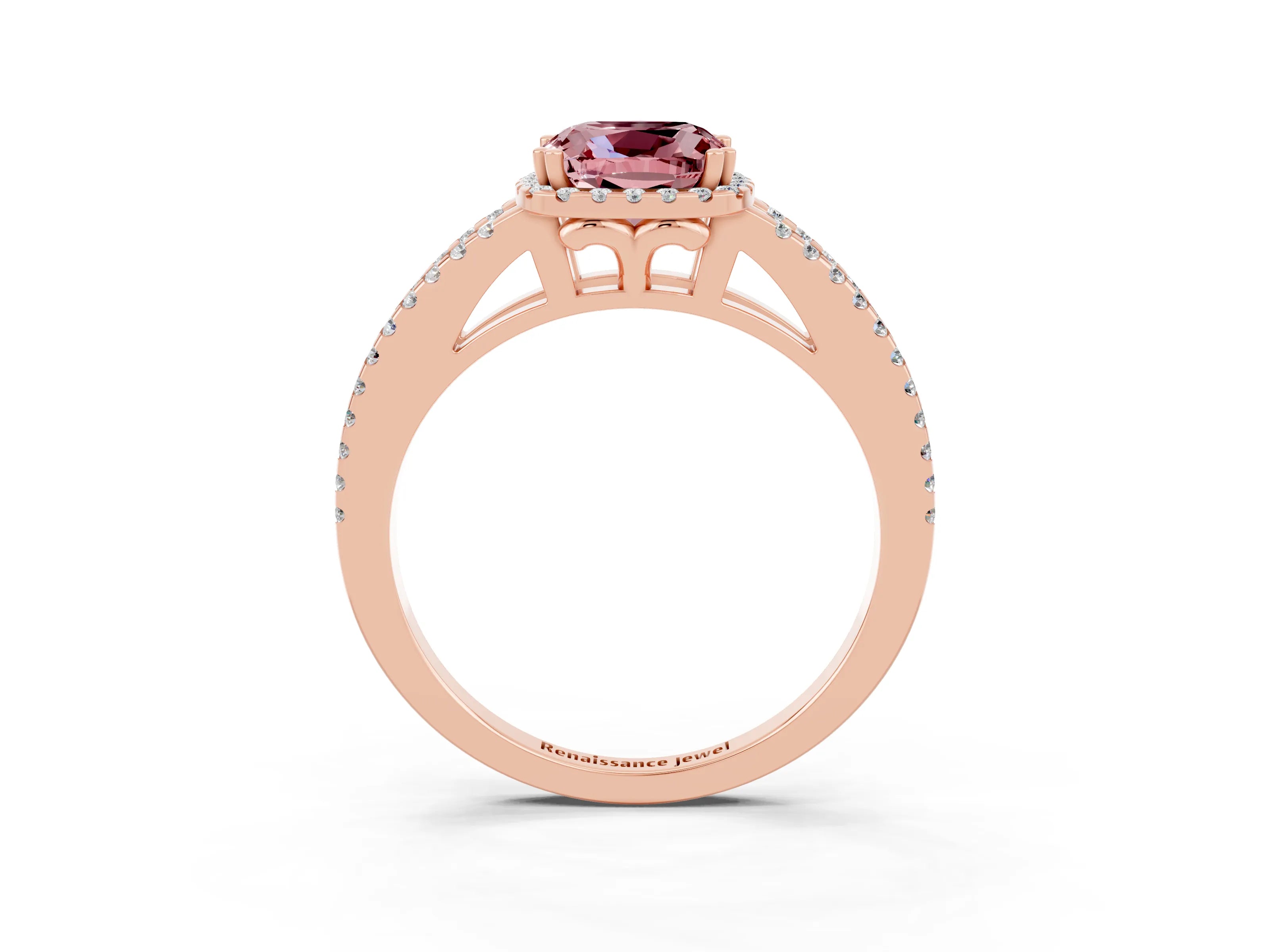 Rose gold Cushion Cut Morganite Halo Split Shank Engagement Ring_15