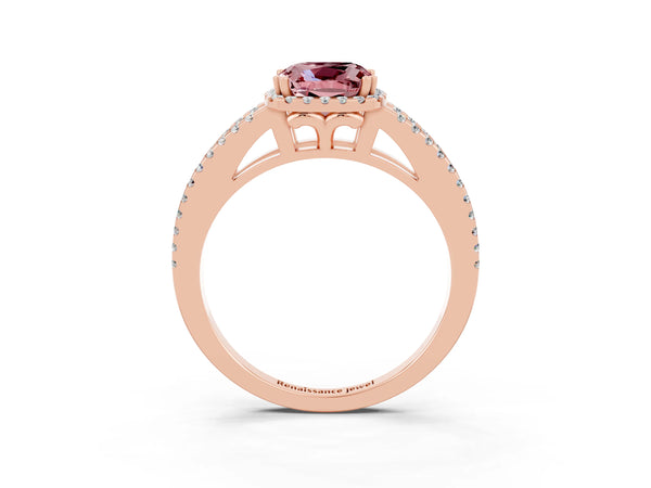 Rose gold Cushion Cut Morganite Halo Split Shank Engagement Ring