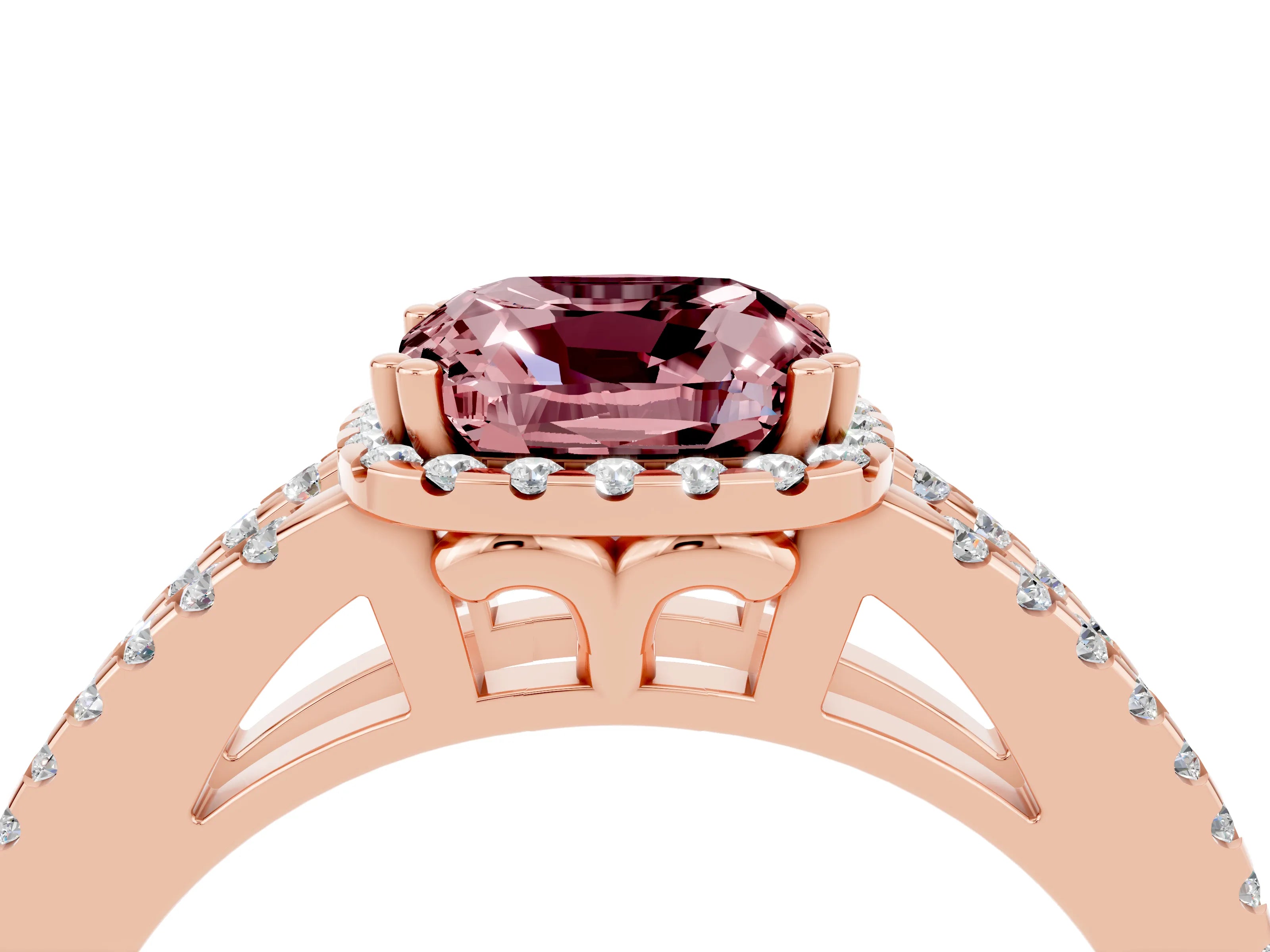 Rose gold Cushion Cut Morganite Halo Split Shank Engagement Ring_16