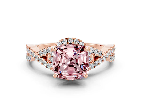 Rose gold Cushion Cut Morganite  Halo Twist Band Solitaire Prong Setting Ring