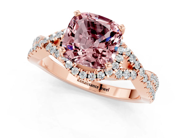 Rose gold Cushion Cut Morganite  Halo Twist Band Solitaire Prong Setting Ring