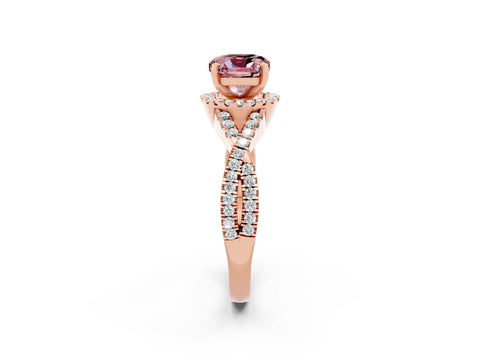Rose gold Cushion Cut Morganite Halo Twist Band Solitaire Prong Setting Ring_2