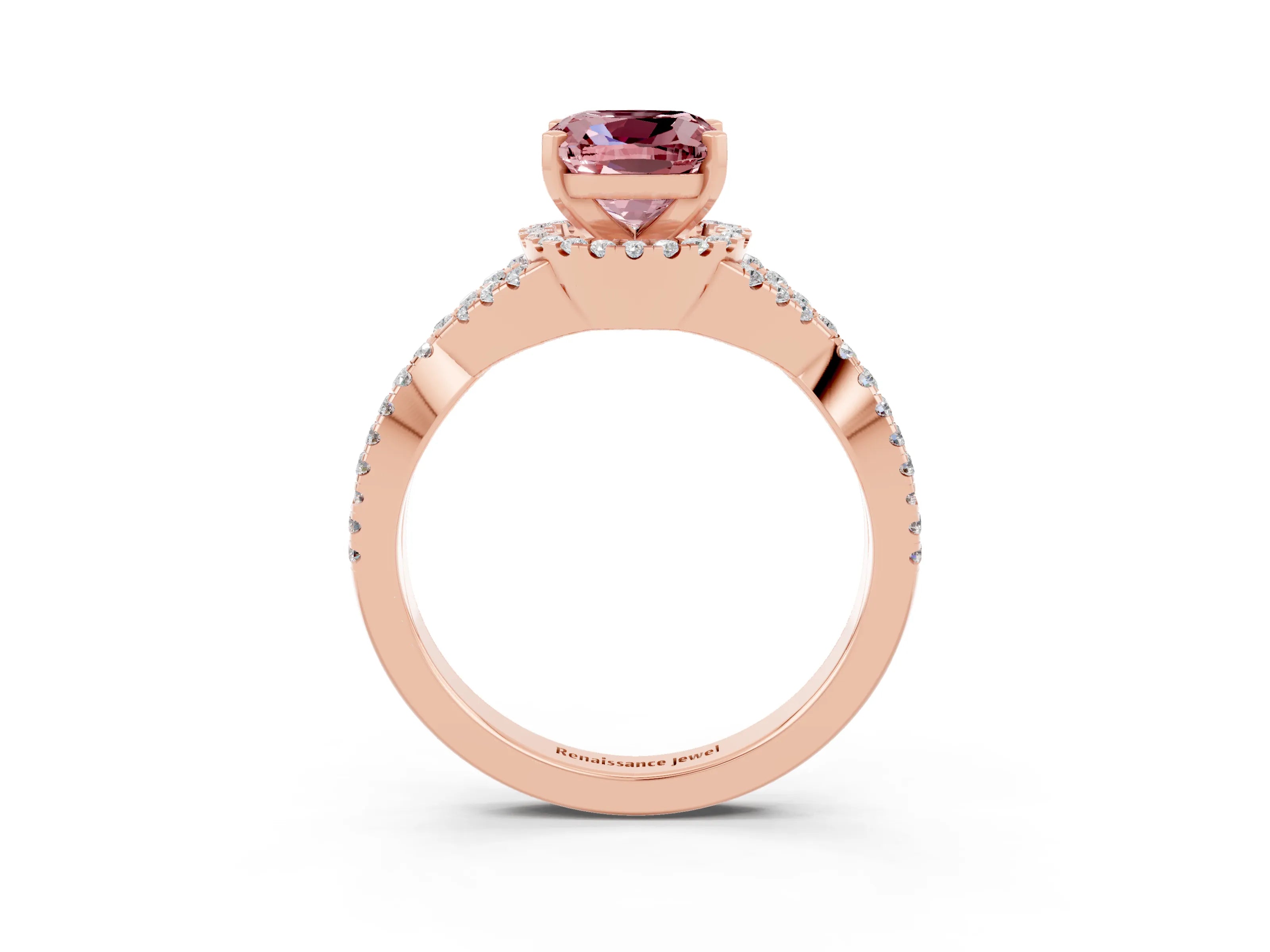 Rose gold Cushion Cut Morganite Halo Twist Band Solitaire Prong Setting Ring_3