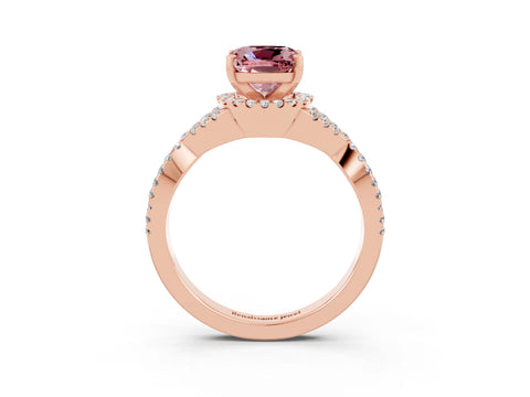 Rose gold Cushion Cut Morganite Halo Twist Band Solitaire Prong Setting Ring_3