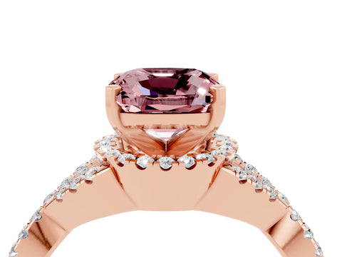 Rose gold Cushion Cut Morganite Halo Twist Band Solitaire Prong Setting Ring_4