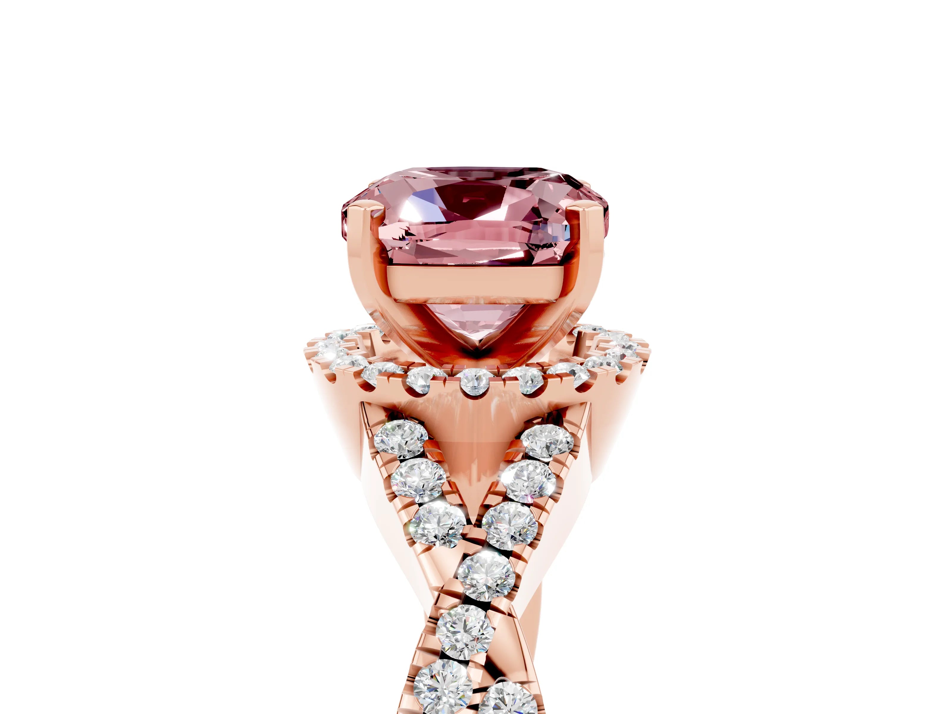 Rose gold Cushion Cut Morganite Halo Twist Band Solitaire Prong Setting Ring_5