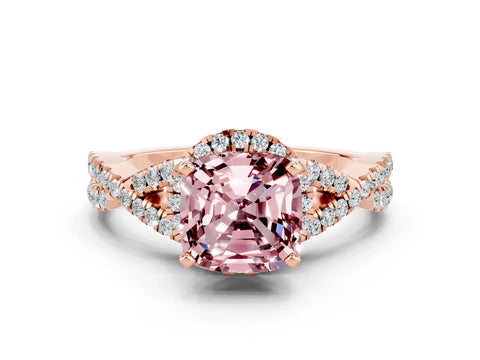 Rose gold Cushion Cut Morganite Halo Twist Band Solitaire Prong Setting Ring