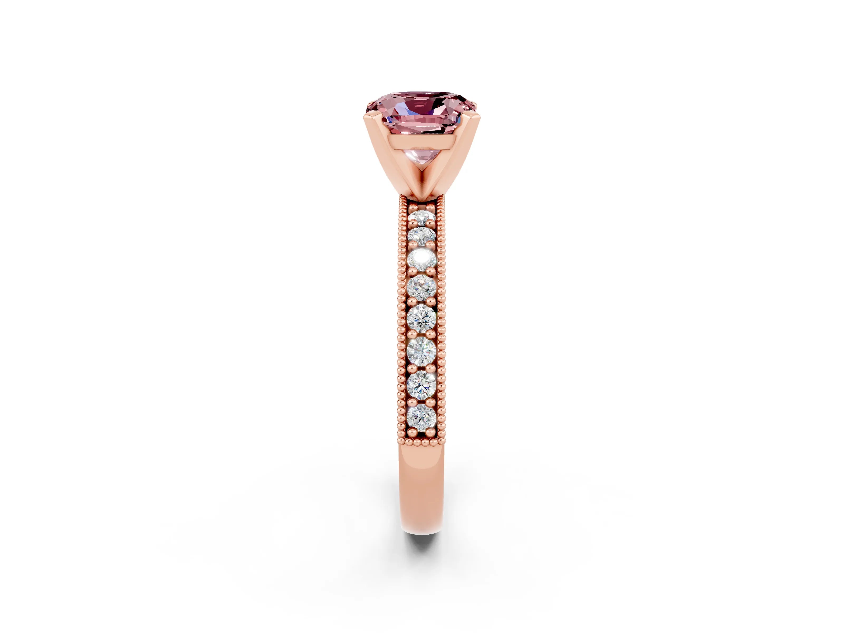 Rose gold Cushion Cut Morganite Milgrain Pavé Engagement Ring with Four-Prong Setting_14