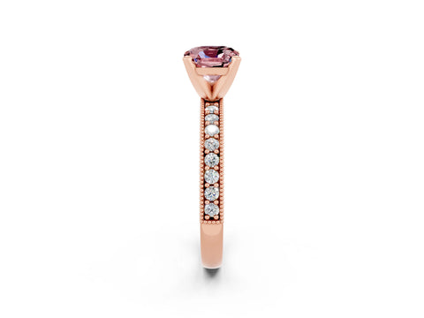 Rose gold Cushion Cut Morganite Milgrain Pavé Engagement Ring with Four-Prong Setting_14
