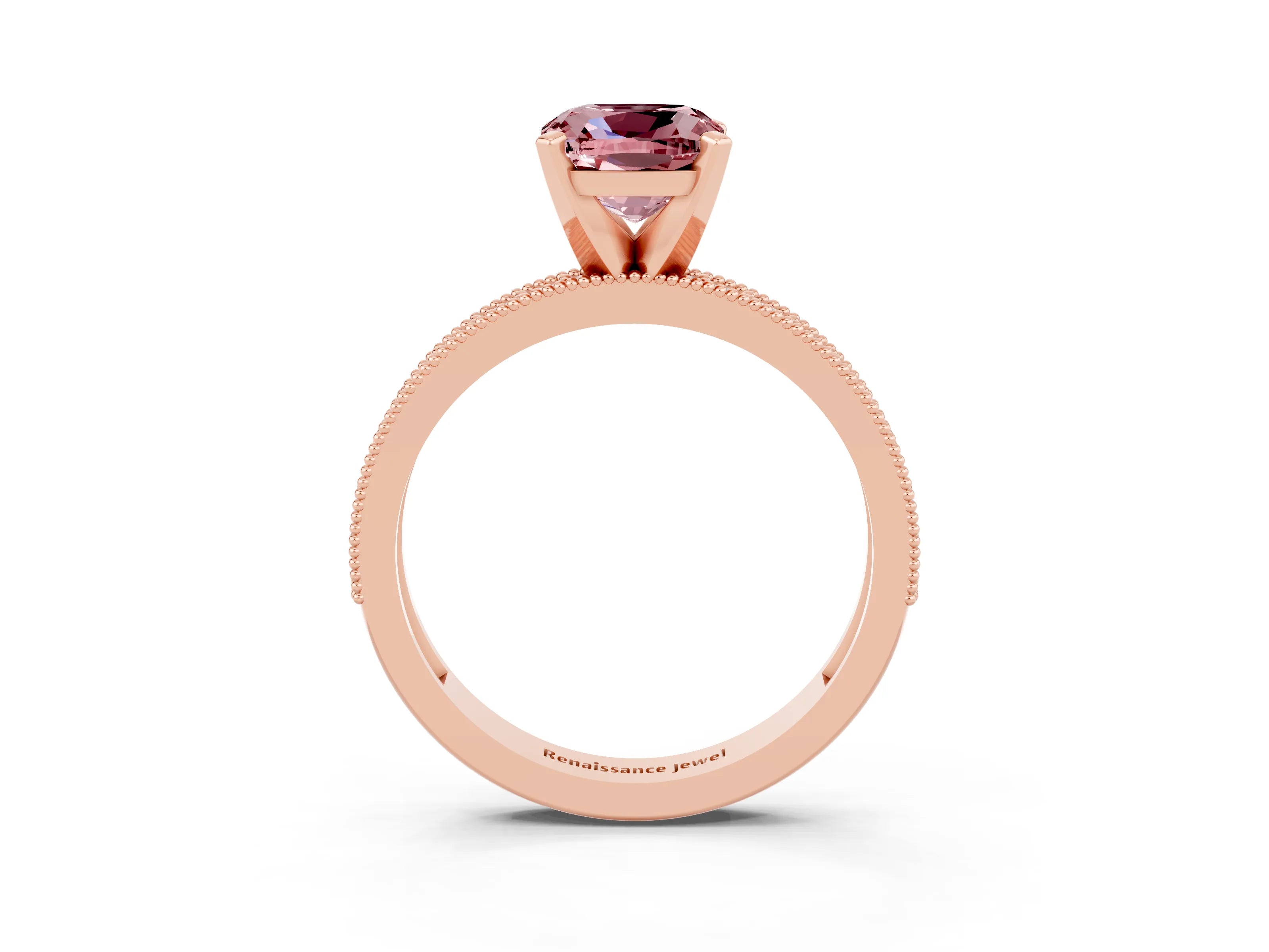Rose gold Cushion Cut Morganite Milgrain Pavé Engagement Ring with Four-Prong Setting_15