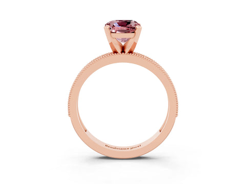 Rose gold Cushion Cut Morganite Milgrain Pavé Engagement Ring with Four-Prong Setting_15