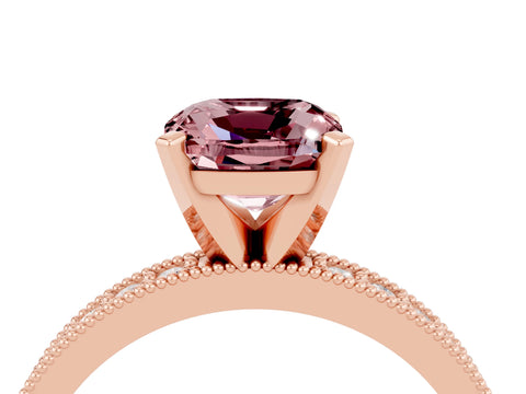 Rose gold Cushion Cut Morganite Milgrain Pavé Engagement Ring with Four-Prong Setting_16