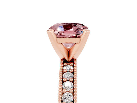 Rose gold Cushion Cut Morganite Milgrain Pavé Engagement Ring with Four-Prong Setting_17