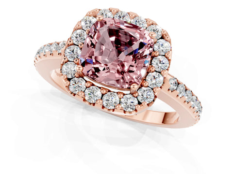 Rose gold Cushion Cut Morganite Pavé Halo Ring with Four-Prong Setting_13
