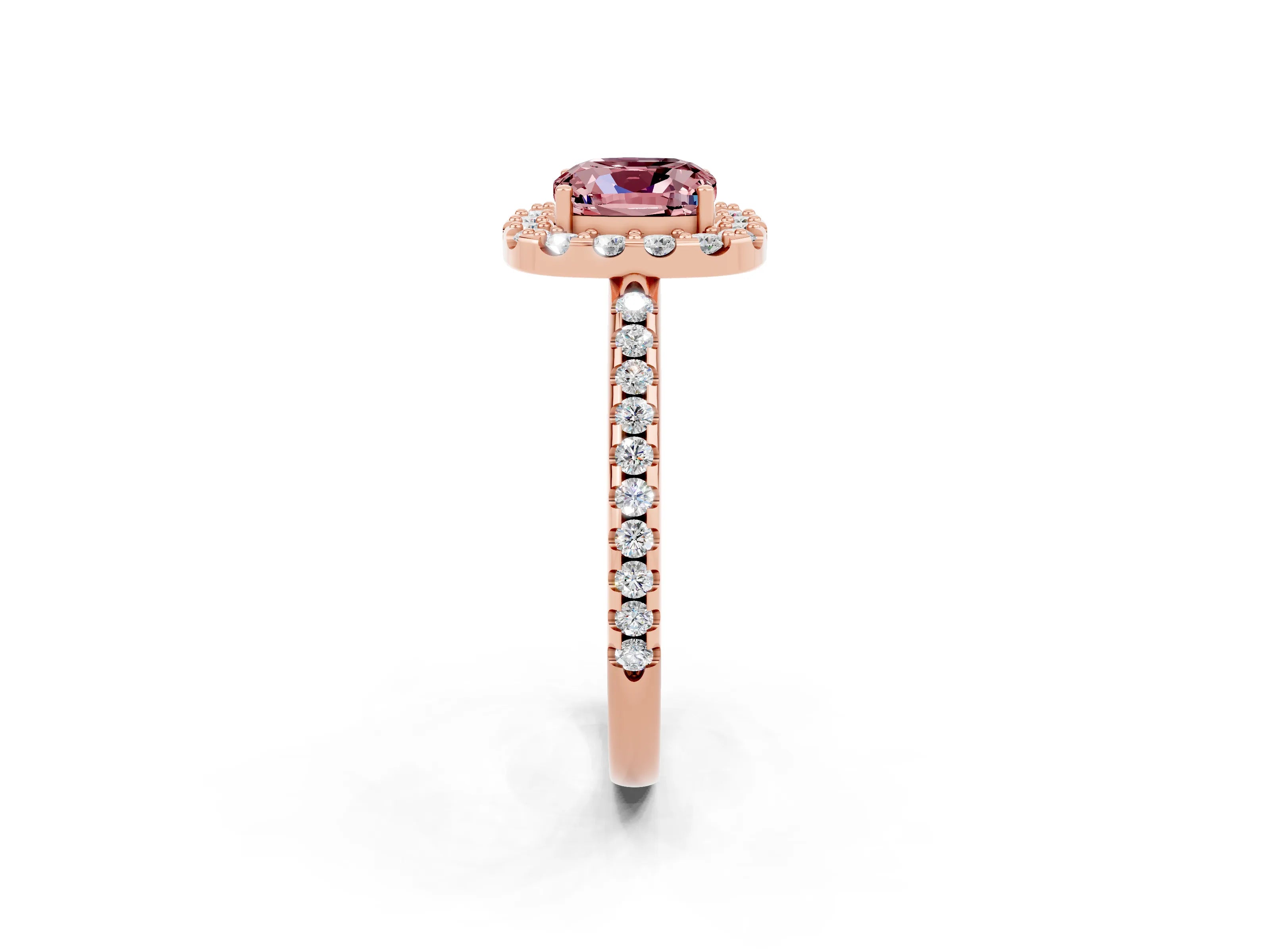 Rose gold Cushion Cut Morganite Pavé Halo Ring with Four-Prong Setting_14