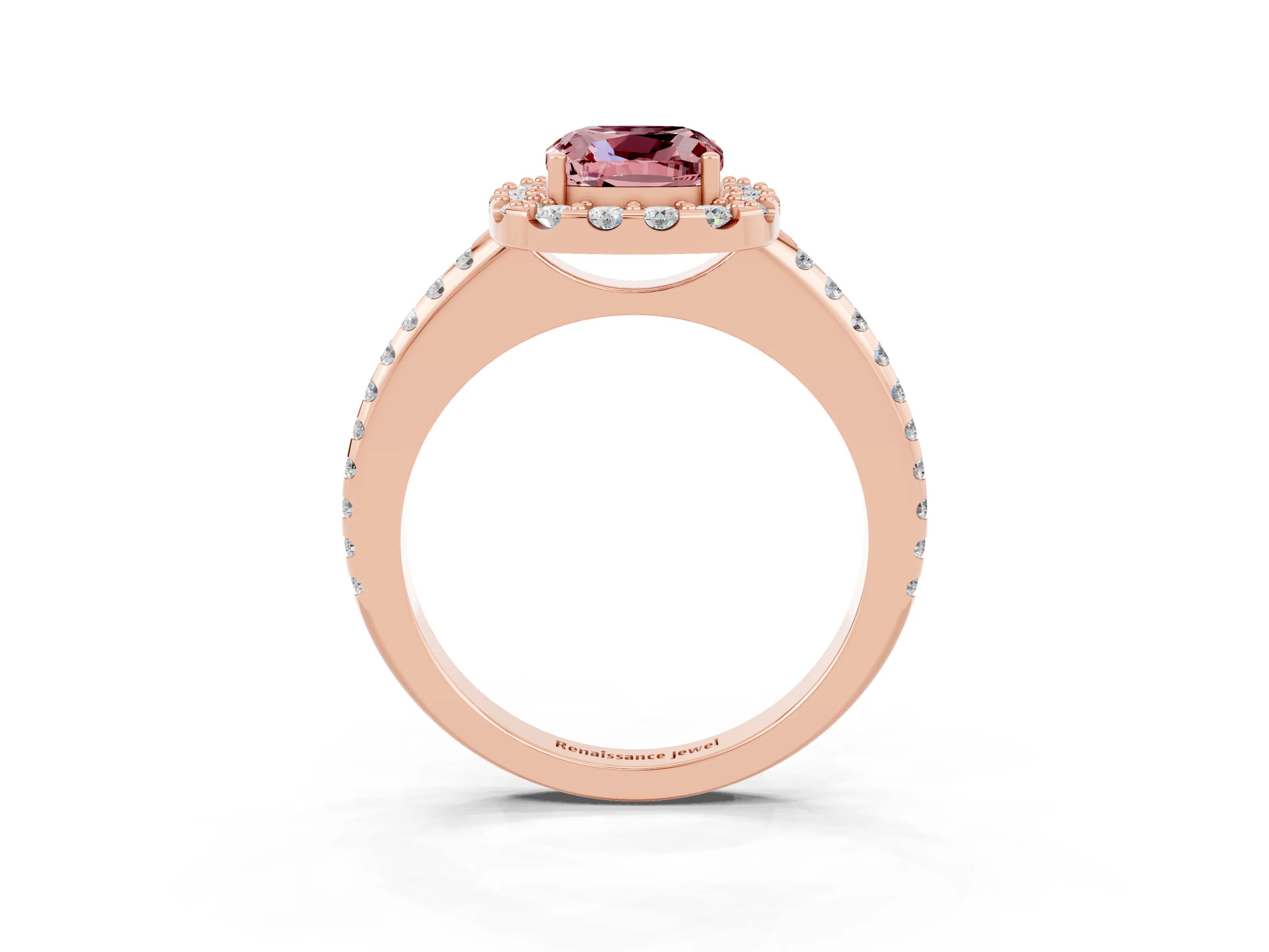 Rose gold Cushion Cut Morganite Pavé Halo Ring with Four-Prong Setting_15