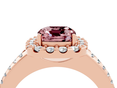 Rose gold Cushion Cut Morganite Pavé Halo Ring with Four-Prong Setting_16