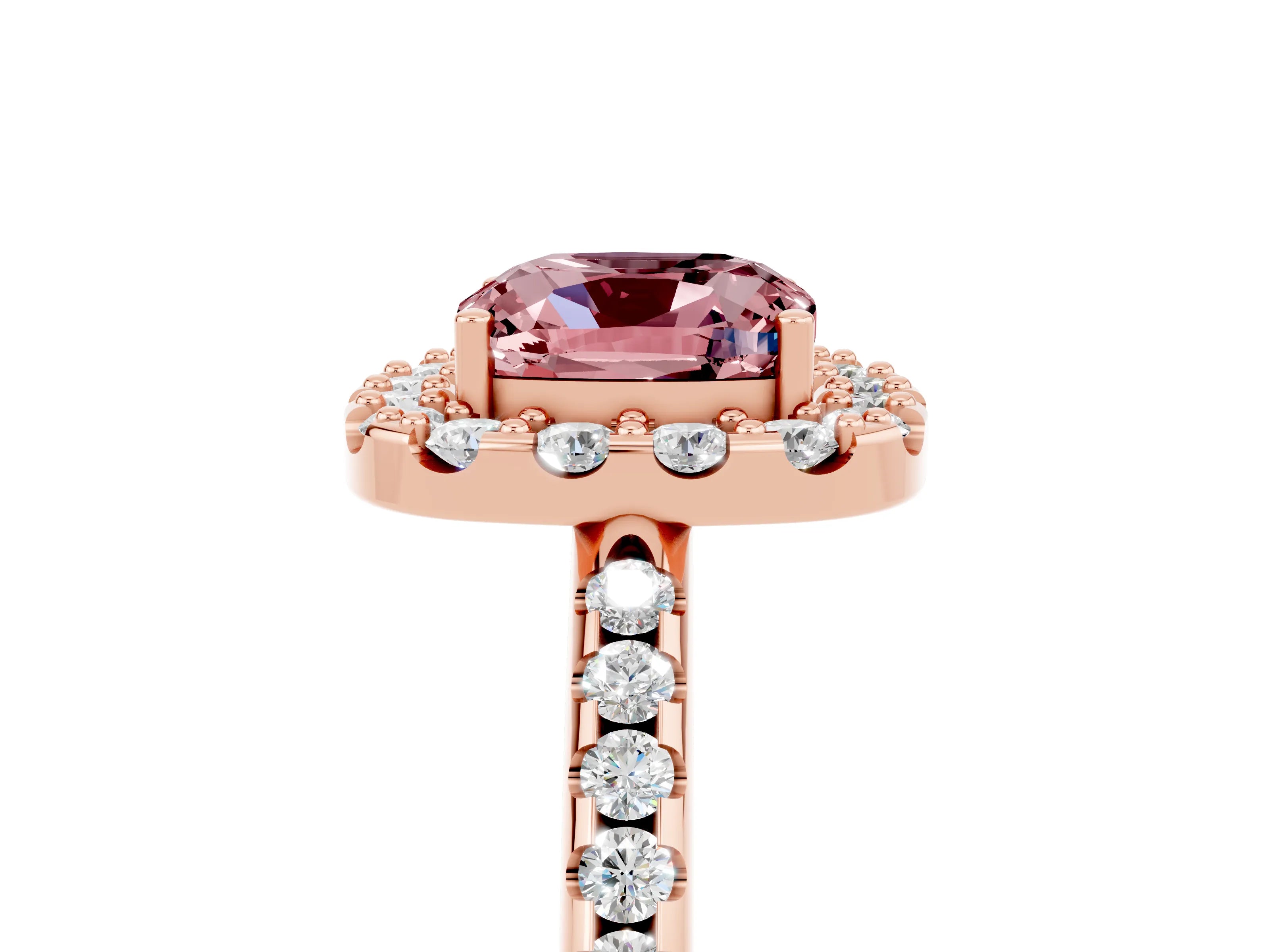 Rose gold Cushion Cut Morganite Pavé Halo Ring with Four-Prong Setting_17