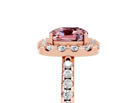 Rose gold Cushion Cut Morganite Pavé Halo Ring with Four-Prong Setting_17