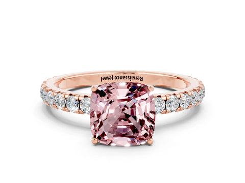 Rose gold Cushion Cut Morganite Pavé Solitaire Engagement Ring with Four-Prong Setting_12
