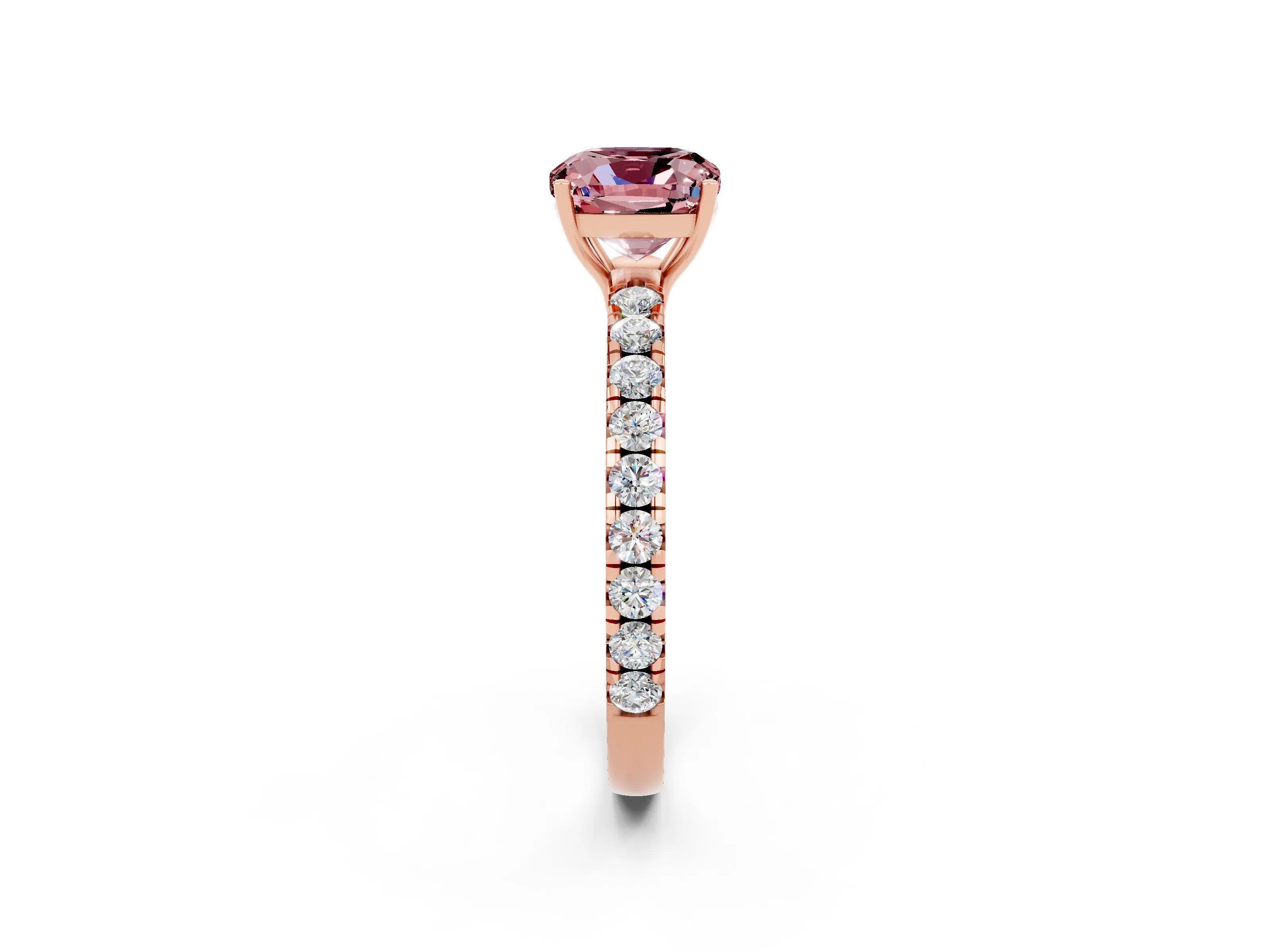 Rose gold Cushion Cut Morganite Pavé Solitaire Engagement Ring with Four-Prong Setting_14