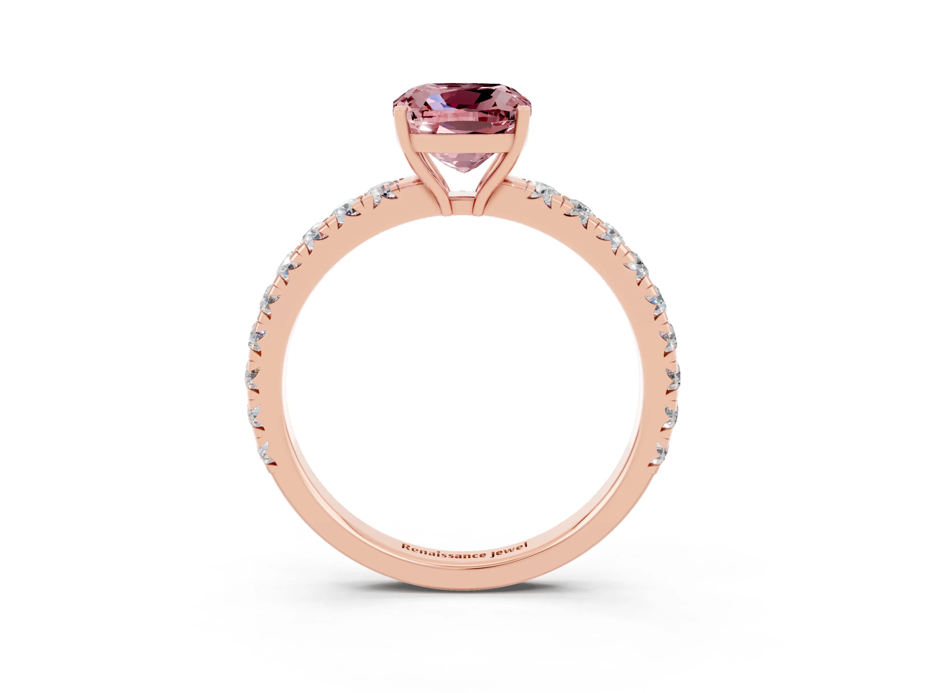 Rose gold Cushion Cut Morganite Pavé Solitaire Engagement Ring with Four-Prong Setting_15