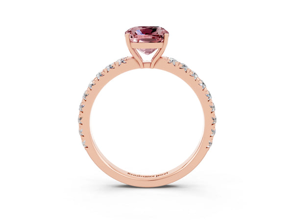 Rose gold Cushion Cut Morganite Pavé Solitaire Engagement Ring with Four-Prong Setting