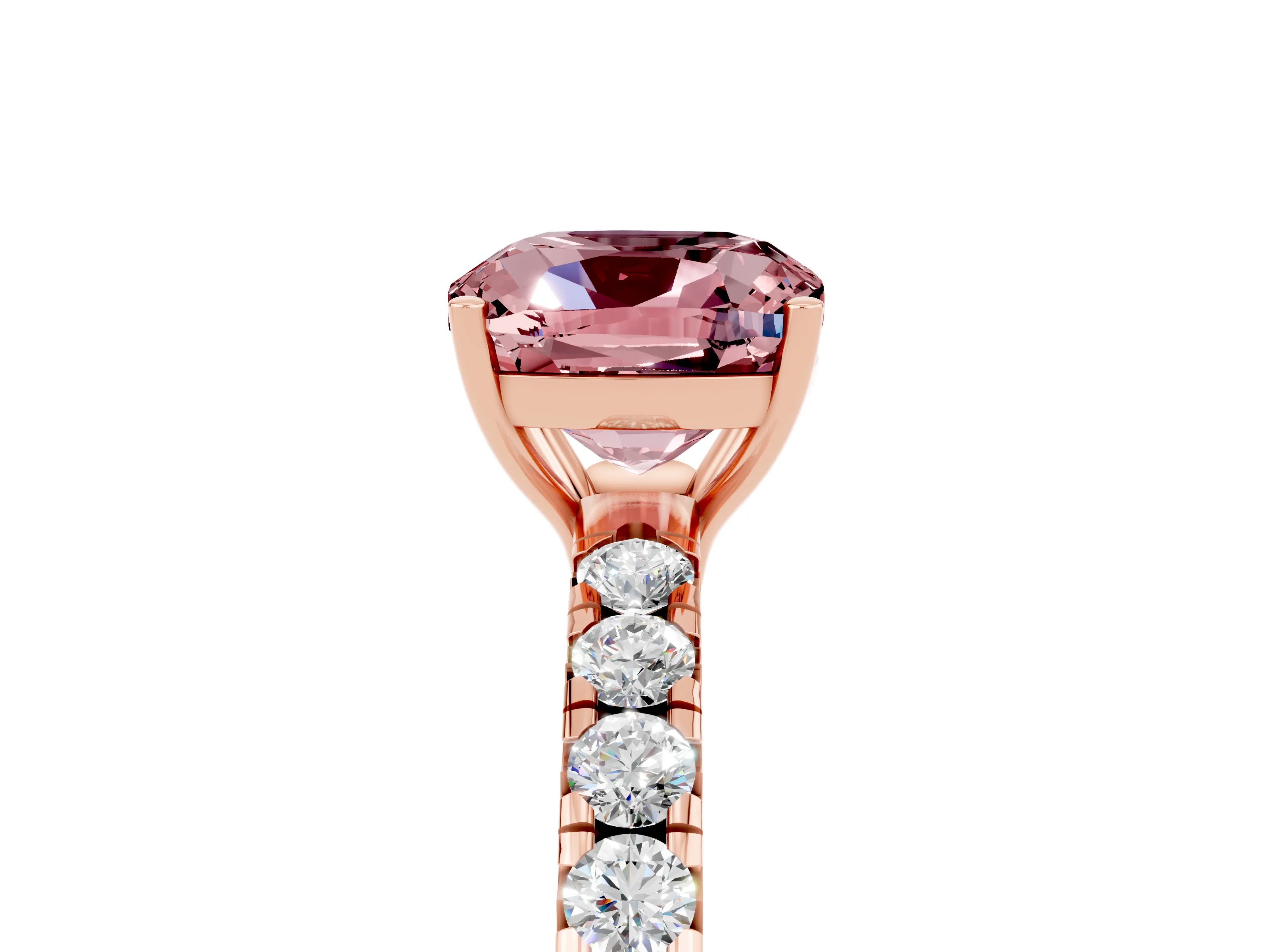 Rose gold Cushion Cut Morganite Pavé Solitaire Engagement Ring with Four-Prong Setting_17