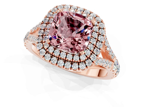 Rose gold Cushion Cut Morganite Pavé Split Shank Double Halo Engagement Ring_1