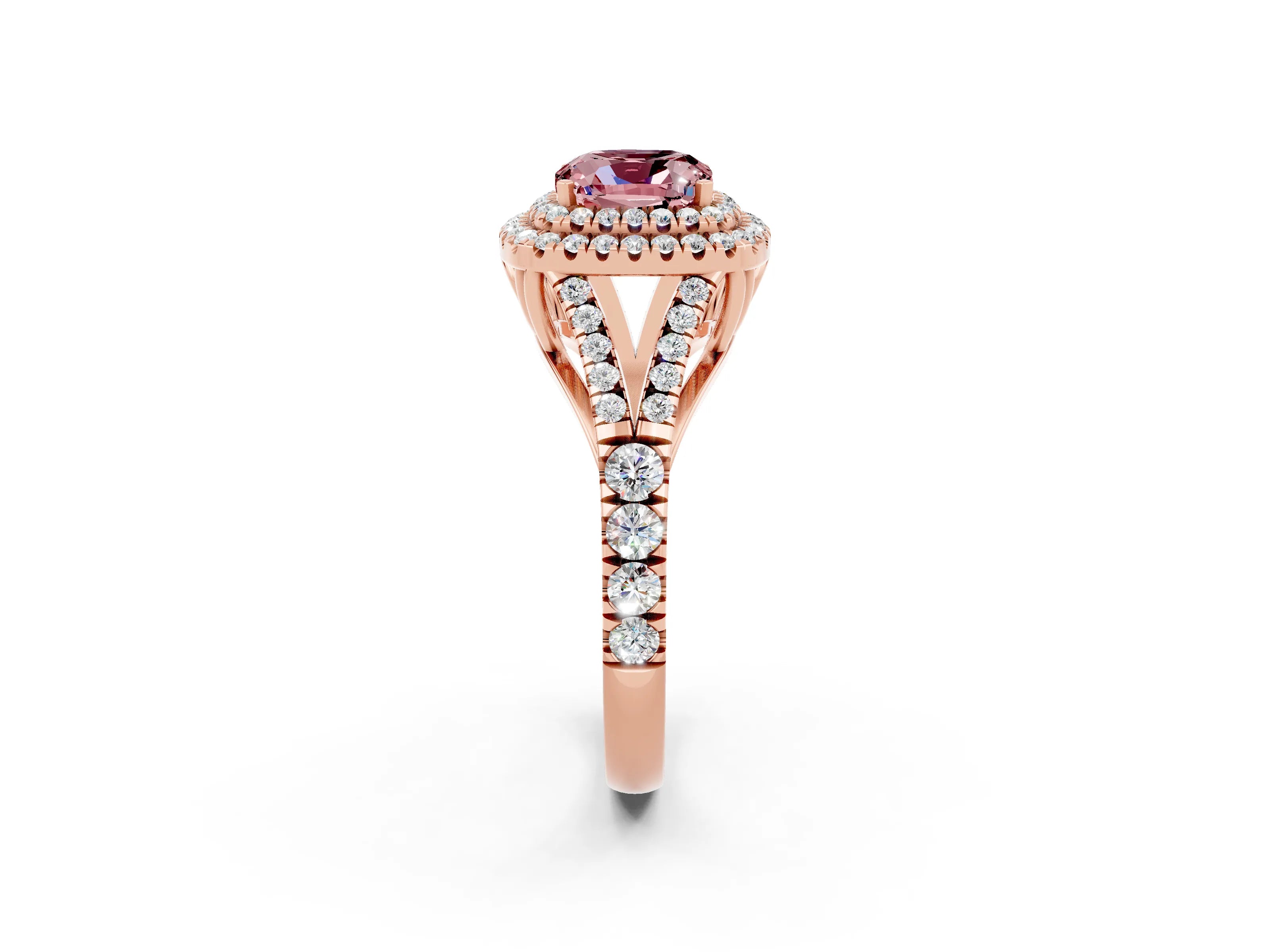 Rose gold Cushion Cut Morganite Pavé Split Shank Double Halo Engagement Ring_2