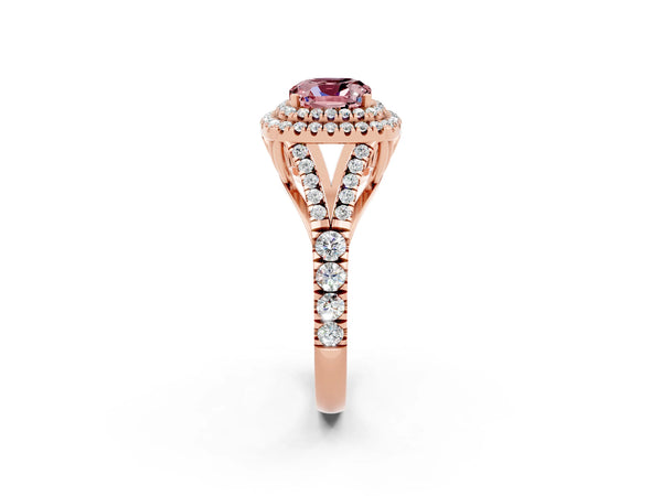 Rose gold Cushion Cut Morganite Pavé Split Shank Double Halo Engagement Ring