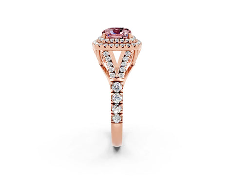 Rose gold Cushion Cut Morganite Pavé Split Shank Double Halo Engagement Ring_2
