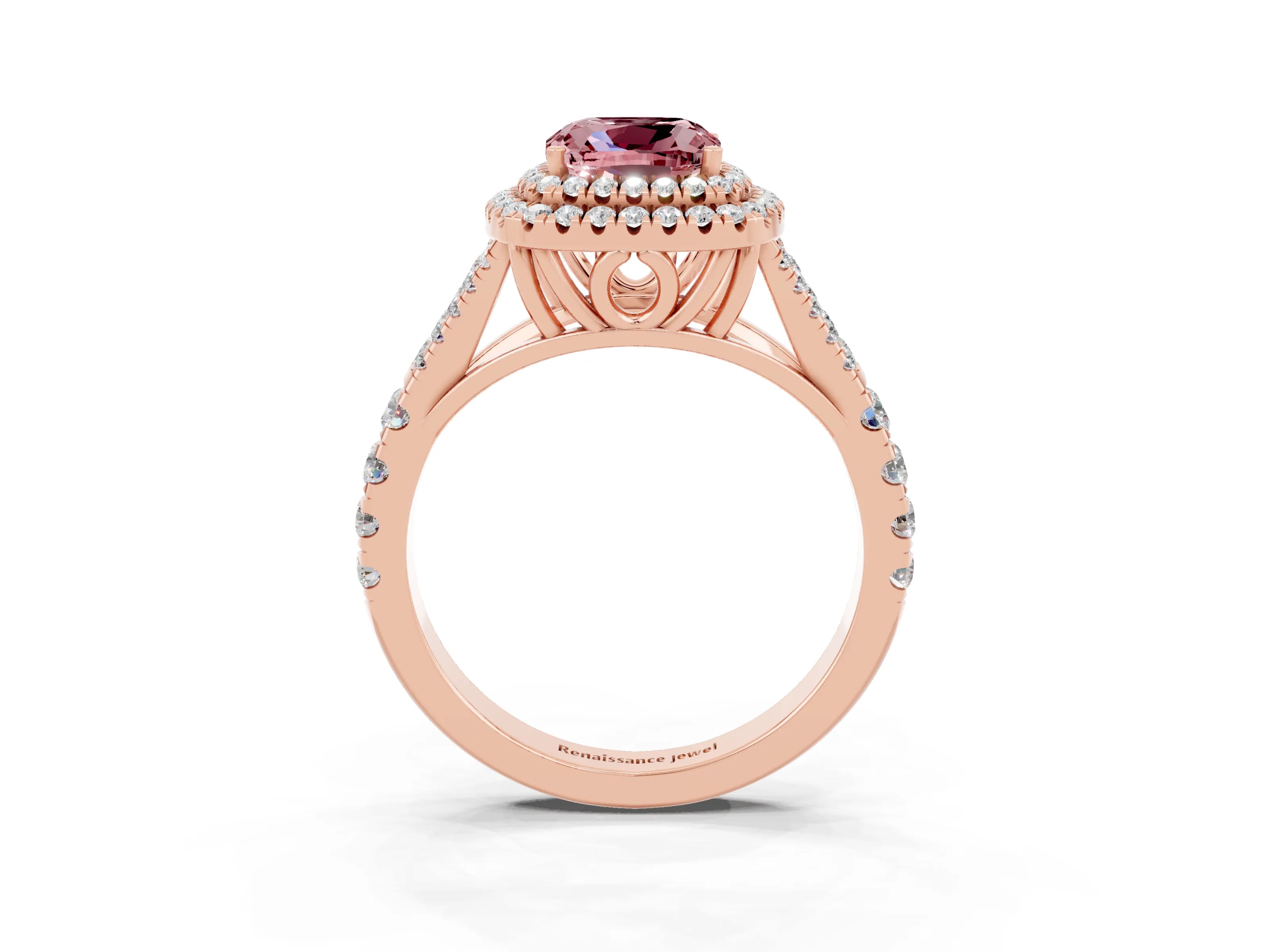 Rose gold Cushion Cut Morganite Pavé Split Shank Double Halo Engagement Ring_3