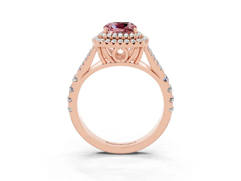 Rose gold Cushion Cut Morganite Pavé Split Shank Double Halo Engagement Ring_3