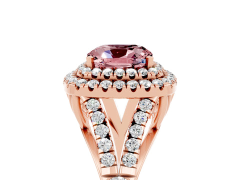 Rose gold Cushion Cut Morganite Pavé Split Shank Double Halo Engagement Ring_5