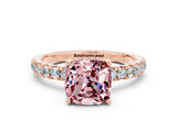 Rose gold Cushion Cut Morganite Pave Band Solitaire Ring with Four-Prong Setting_24