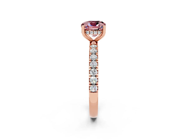 Rose gold Cushion Cut Morganite Pave Band Solitaire Ring with Round  and Prong Setting