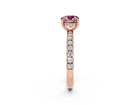 Rose gold Cushion Cut Morganite Pave Band Solitaire Ring with Four-Prong Setting_26