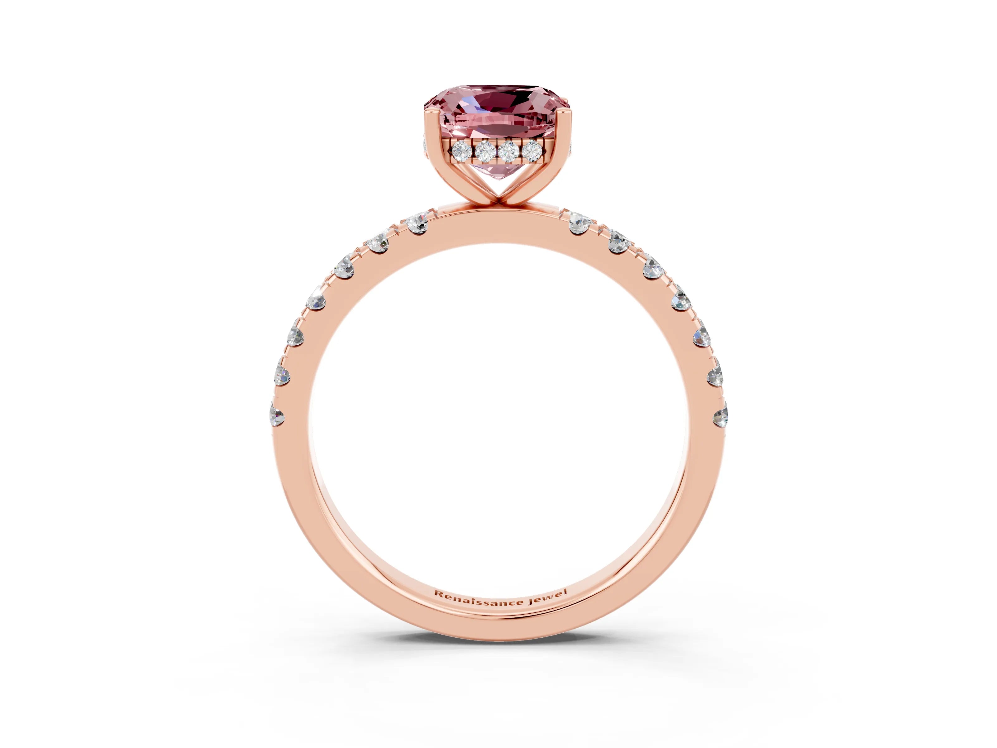 Rose gold Cushion Cut Morganite Pave Band Solitaire Ring with Four-Prong Setting_27