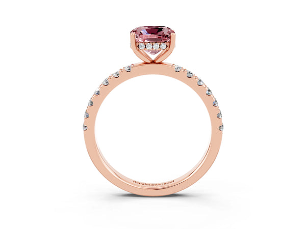 Rose gold Cushion Cut Morganite Pave Band Solitaire Ring with Round  and Prong Setting