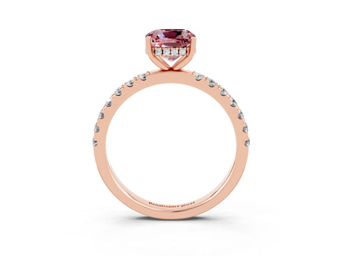 Rose gold Cushion Cut Morganite Pave Band Solitaire Ring with Four-Prong Setting_27