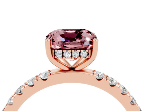 Rose gold Cushion Cut Morganite Pave Band Solitaire Ring with Four-Prong Setting_28