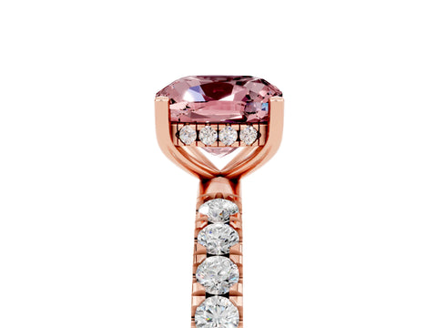Rose gold Cushion Cut Morganite Pave Band Solitaire Ring with Four-Prong Setting_29