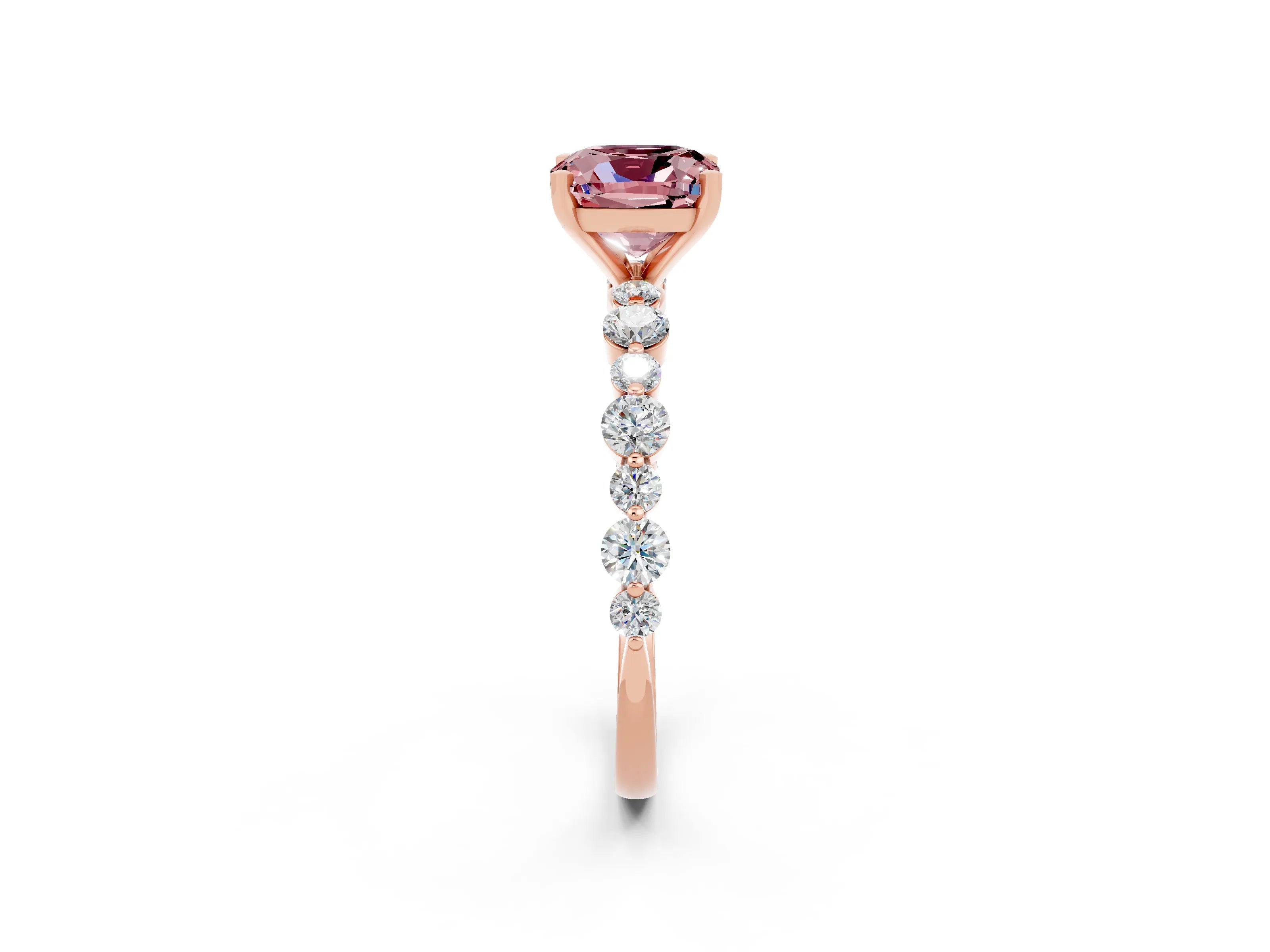 Rose gold Cushion Cut Morganite Prong Set Engagement Ring with Pavé Band_2