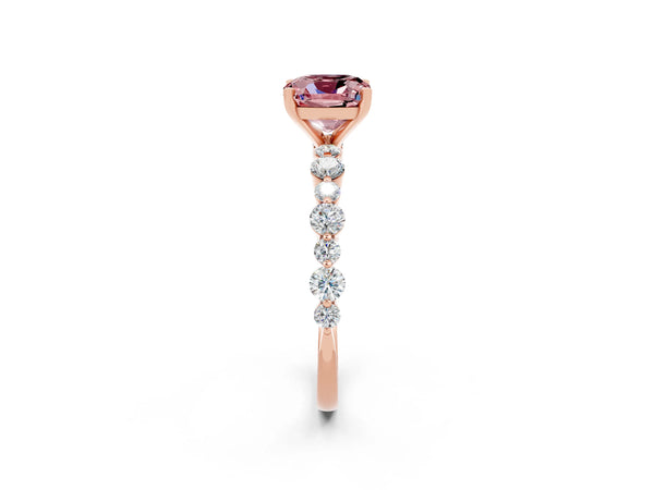 Rose gold Cushion Cut Morganite Prong Set Engagement Ring with Pavé Band