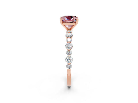 Rose gold Cushion Cut Morganite Prong Set Engagement Ring with Pavé Band_2