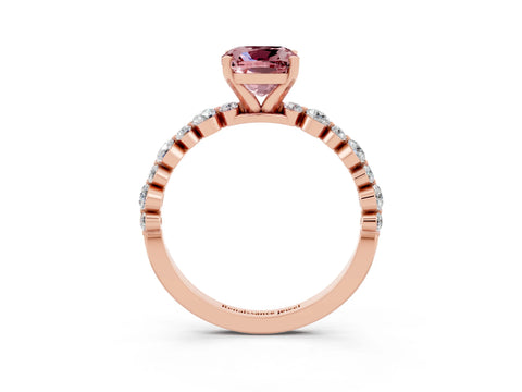 Rose gold Cushion Cut Morganite Prong Set Engagement Ring with Pavé Band_3