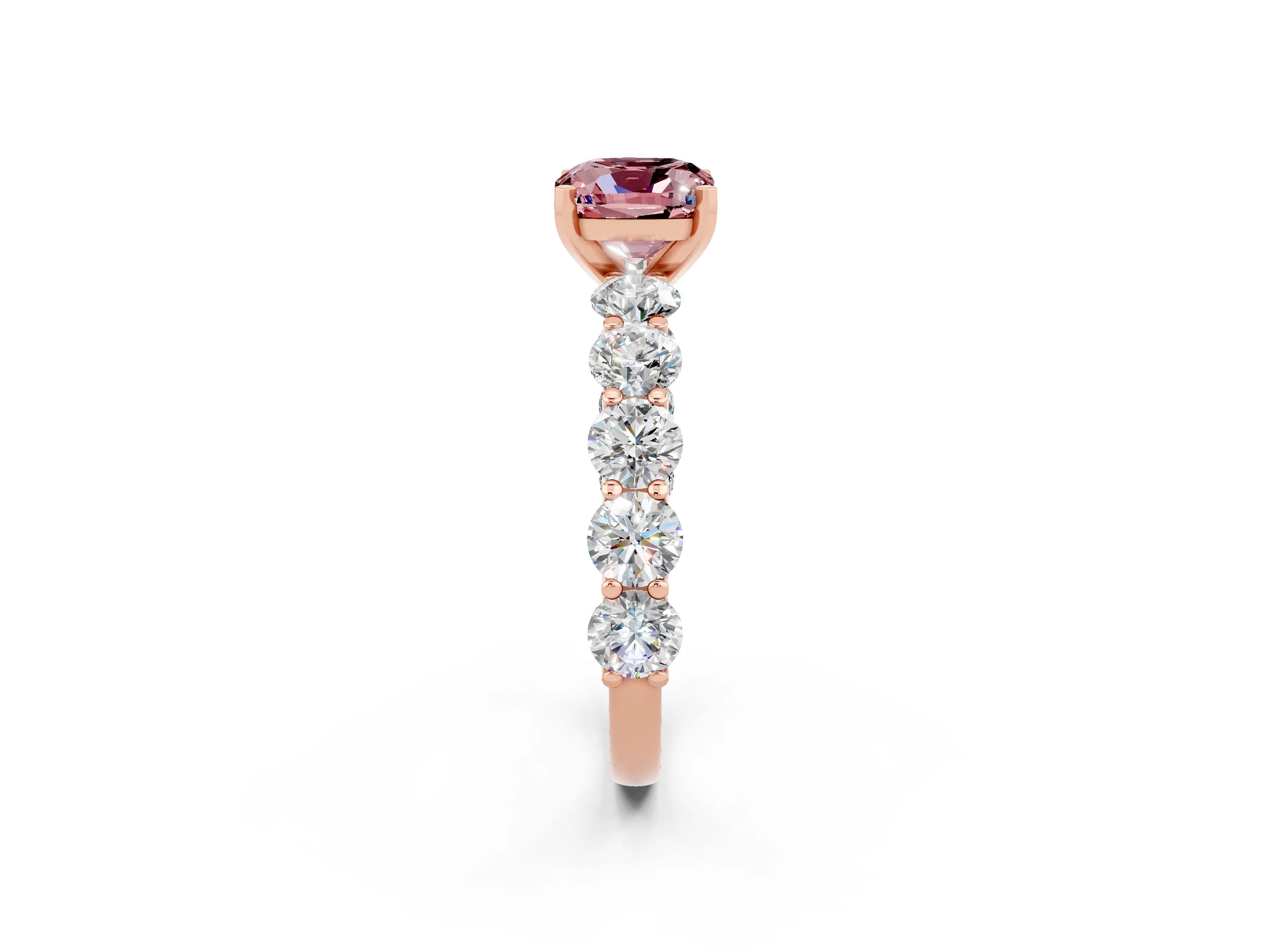Rose gold Cushion Cut Morganite Prong Setting with Side Stones on a Pave Band_2